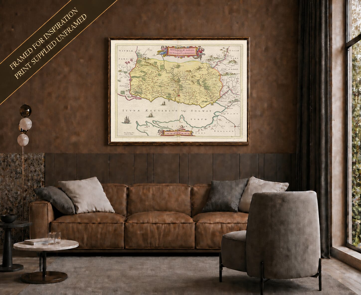 Joan Blaeu's old map of Annandale shown framed; print supplied unframed