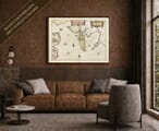 Joan Blaeu's old map of Isle Of Bute shown framed; print supplied unframed