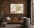 Joan Blaeu's old map of Isle Of Mull shown framed; print supplied unframed
