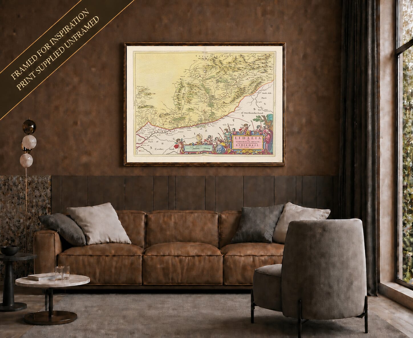 Joan Blaeu's old map of Liddesdale shown framed; print supplied unframed