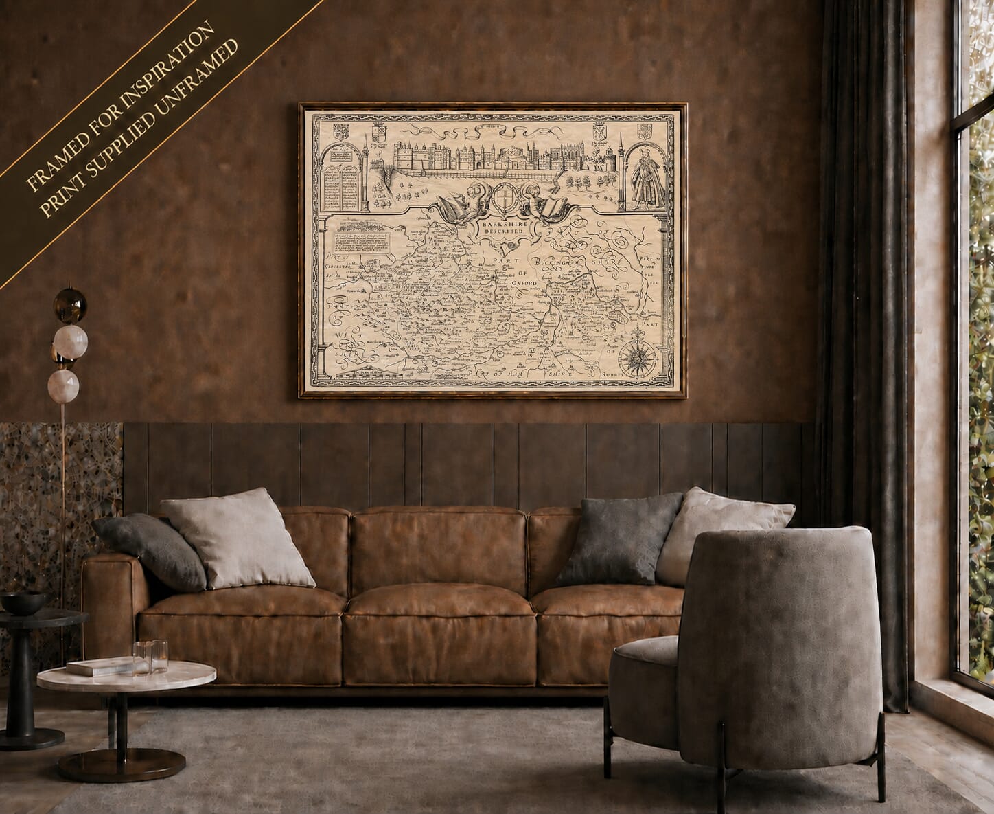 Old map of Berkshire shown framed on a living-room wall