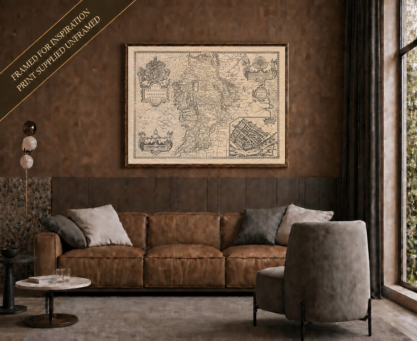 Old map of Connacht shown framed on a living-room wall