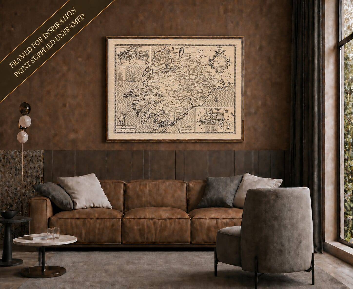 Old map of Munster shown framed on a living-room wall