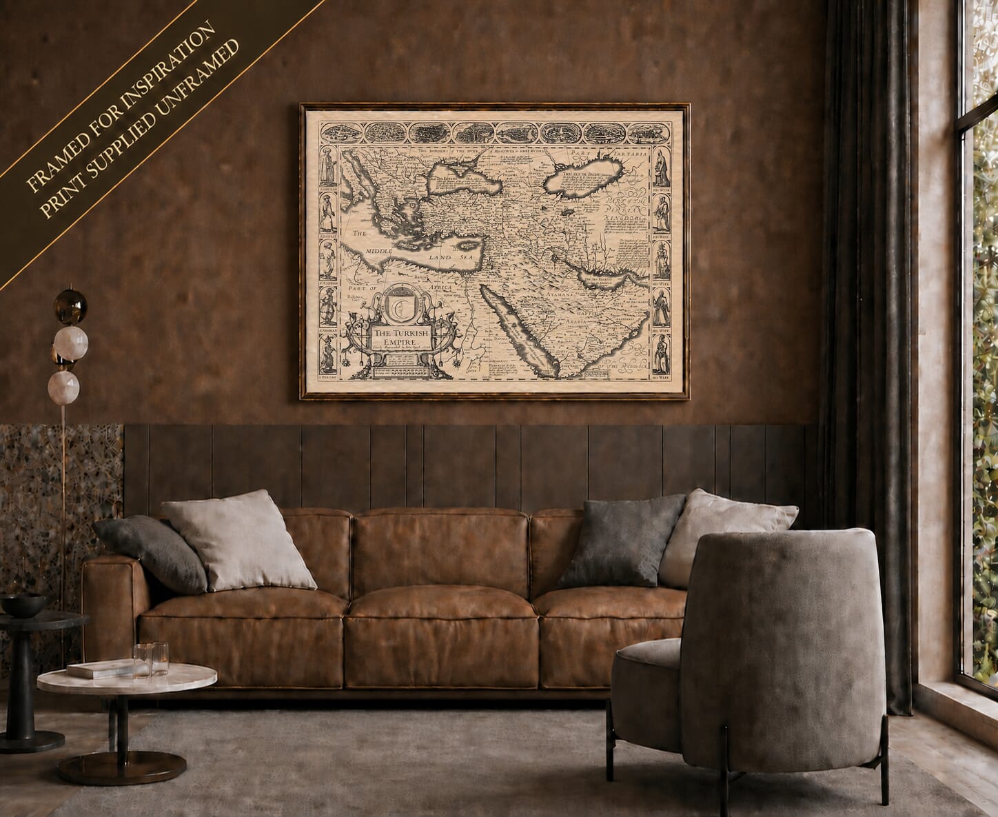 Old map of Turkish Empire shown framed on a living-room wall