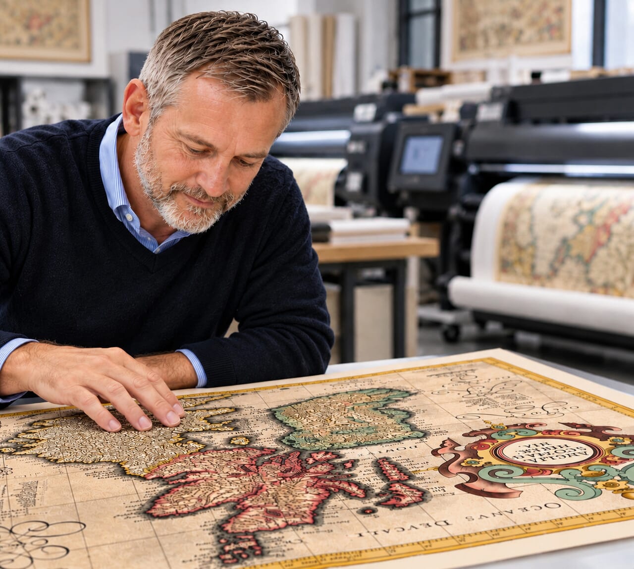 Inspecting Mercator's 1623 old map of Great Britain and Ireland