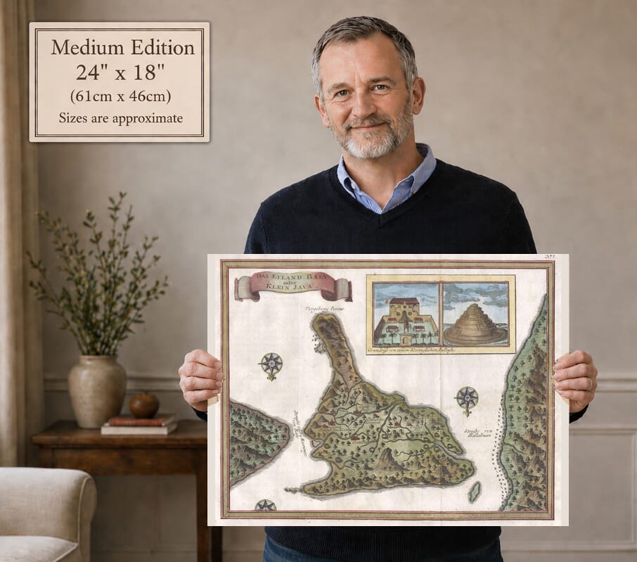 Model holding the Medium Edition old map of Bali